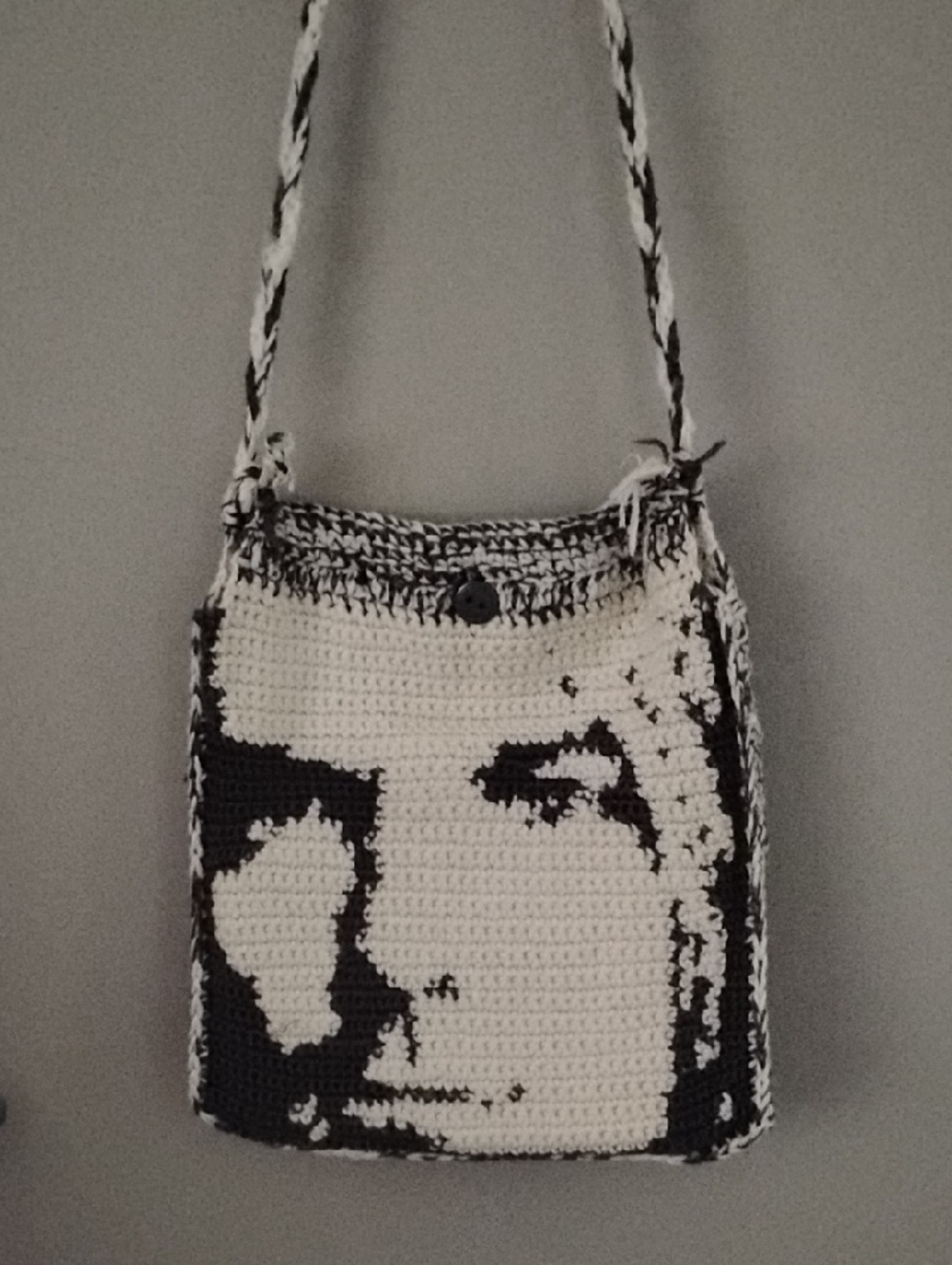 Kurt Cobain Hand-Crocheted Face Tote Bag in Black and White